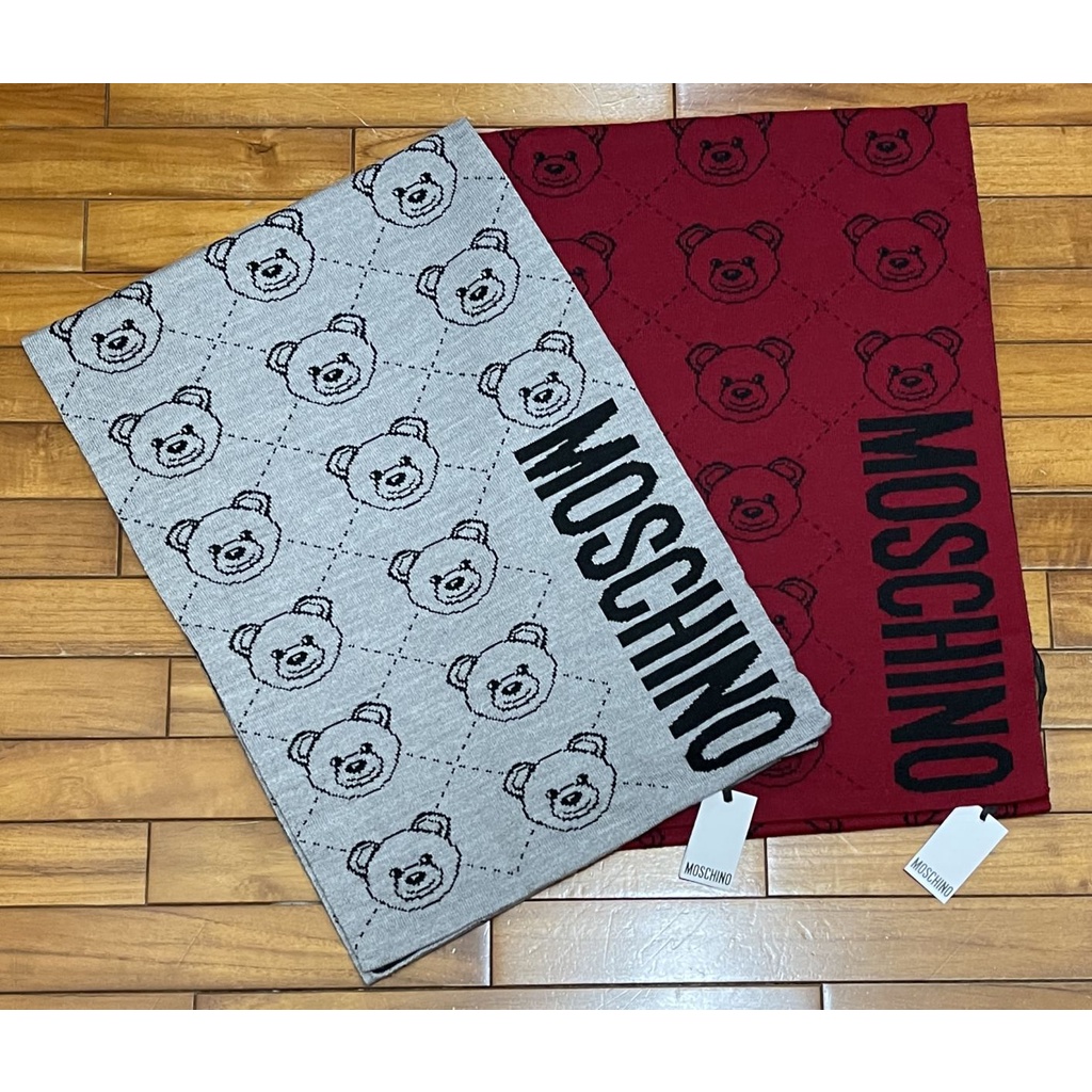 現貨🔥 Moschino  滿版經典小熊 LOGO 雙面 混紡羊毛圍巾