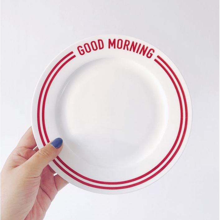 Triangledorm / 韓系 早安 陶瓷盤  2色 / 沙拉盤 早餐盤 點心盤 桌上裝飾 圓形盤子