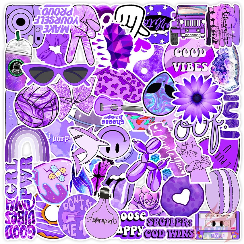 ❉ Good Vibes . 紫色小清新 款式2 防水塗鴉貼紙 ❉ 50張入 潮流電腦行李箱吉他滑板塗鴉貼紙