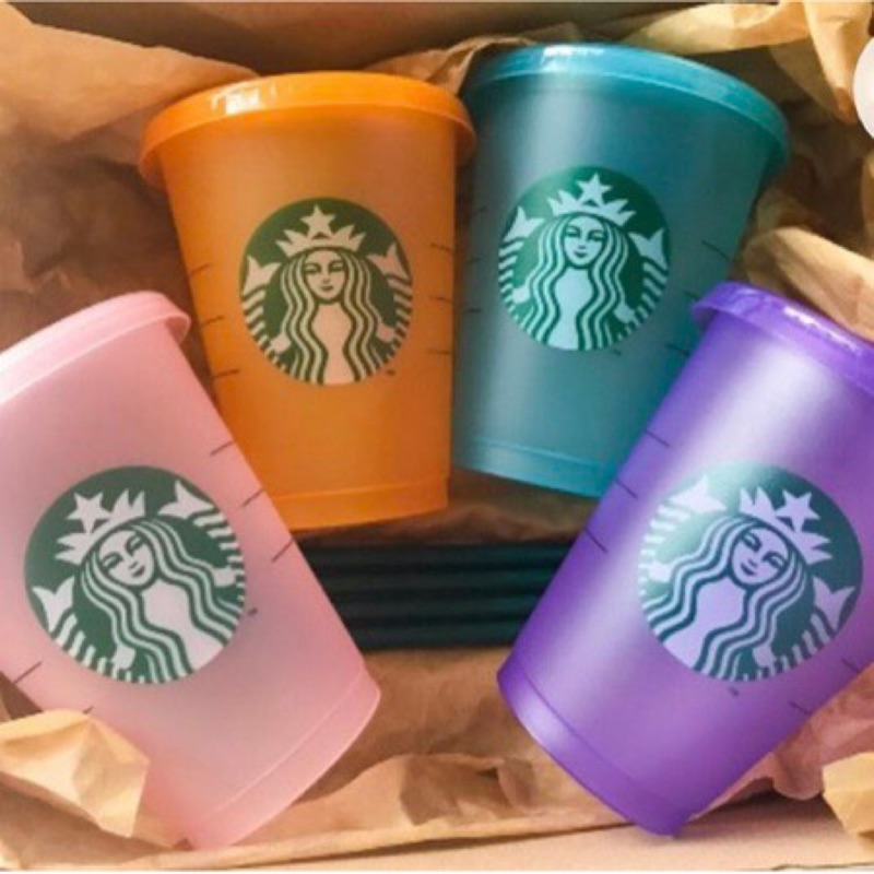星巴克 彩色半透明環保塑膠杯 蝦皮購物
