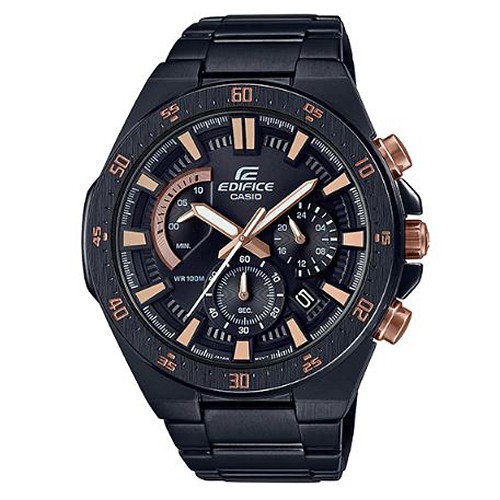 【CASIO】EDIFICE 大錶盤質感霧面不鏽鋼錶-黑X玫瑰金 (EFR-563DC-1A)正版宏崑公司貨