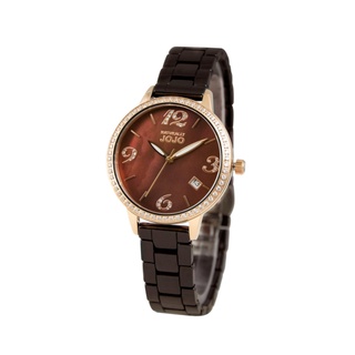 NATURALLY JOJO 珍珠母貝 晶鑽時尚 陶瓷手錶 紅褐x玫瑰金框 34m JO96968-95R