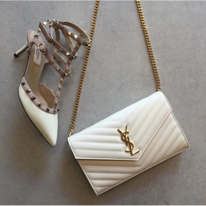 Raine二手 98新ysl Saint Laurent 聖羅蘭 信封包白色大號woc 單肩斜跨鏈條包現貨 蝦皮購物