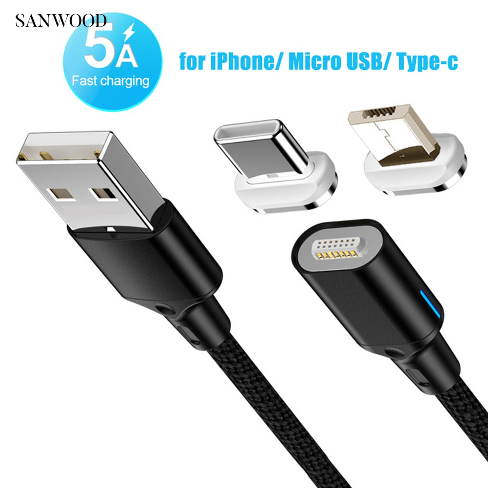 5A超級快充磁吸數據線 QC3.0帶燈快充線適用於iPhone Micro USB type-c 磁性充電頭手機充電線