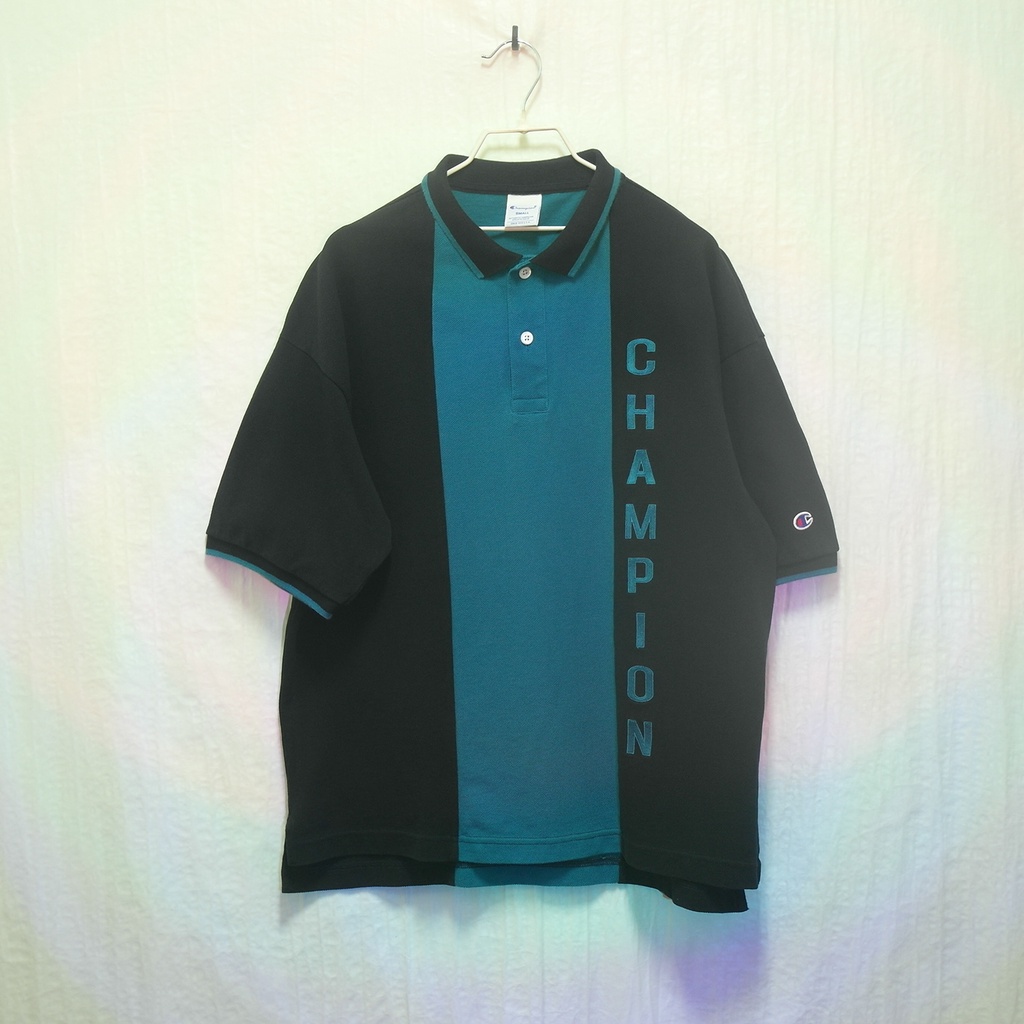 三件7折🎊 Champion polo衫 短袖 黑 湖水綠 極稀有 老品 復古 古著 Vintage