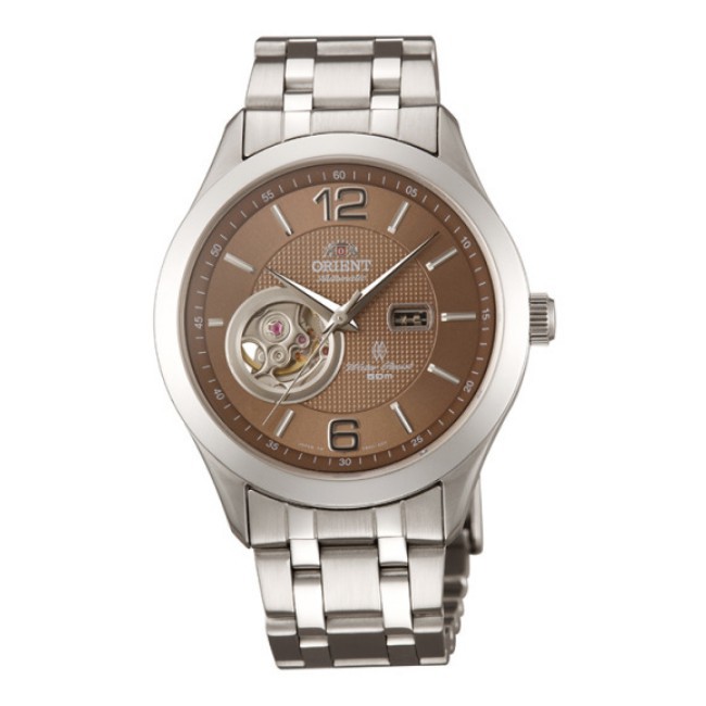 ORIENT東方錶 藍寶石半鏤空機械錶 鋼帶款 咖啡色 FDB05001T