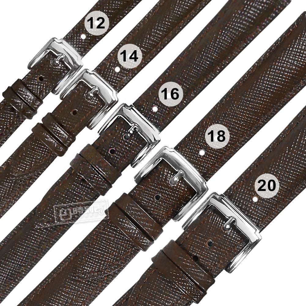Watchband / 12.14.16.18.20 mm / 各品牌通用 真皮防刮壓紋錶帶 不鏽鋼扣頭 咖啡色