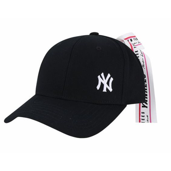 【CHII】零碼 韓國 MLB 綁帶 蝴蝶結 緞帶 黑色 黑白 刺繡 NY 棒球帽