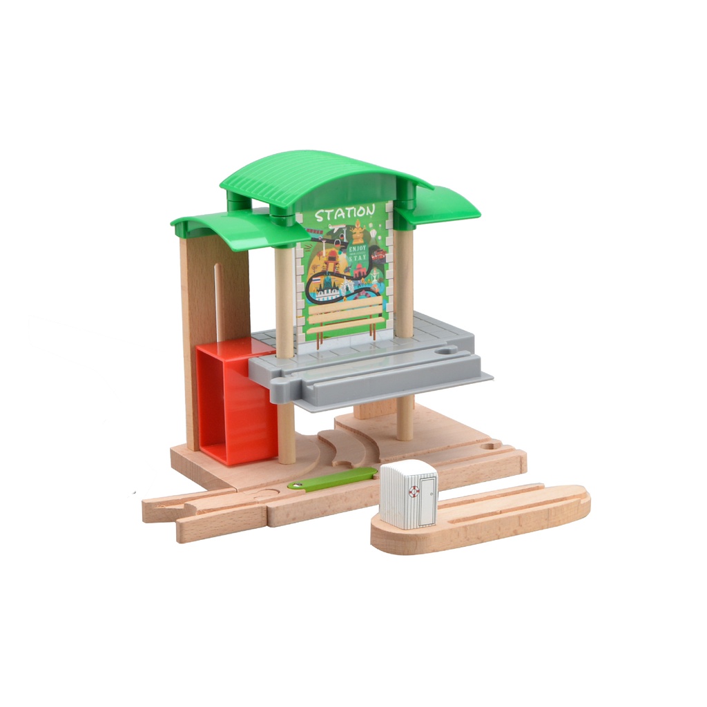 電動火車軌道配件木質軌道火車站拼裝玩具配件兼容小米米兔湯姆斯