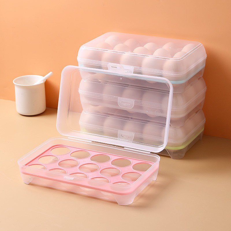 OK媽 大容量透明雞蛋盒 15格 可堆疊雞蛋保鮮盒 保鮮密封 塑料收納盒 食物保鮮盒 雞蛋格 冰箱收納盒 SRN-082