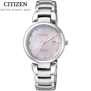 CITIZEN星辰錶 LADY'S系列 真鑽鈦金屬光動能女錶EW2506-81Y-珍珠貝x銀/29mm