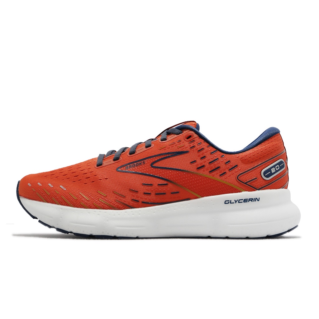 Brooks 慢跑鞋 Glycerin 20 橘紅 深藍 甘油系列 回彈避震 男鞋 【ACS】 1103821D843