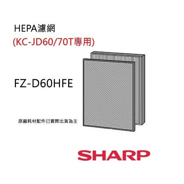 SHARP  FZ-D60HFE  夏普HEPA集塵過濾網適用:KC-JD60T-W/KC-JD70