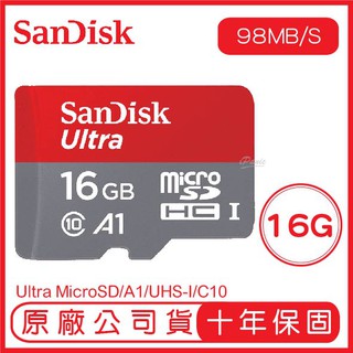 SANDISK 16G ULTRA microSD 98MB/S UHS-I C10 A1 記憶卡 16GB 紅灰