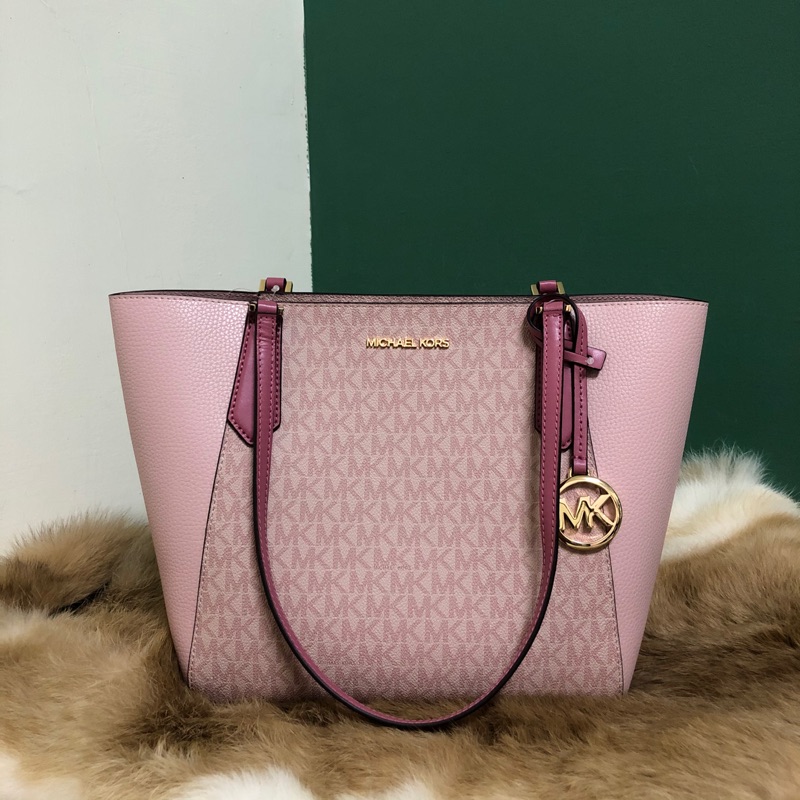 MK 經典滿版logo拉鍊托特包 嫩粉 現貨 MICHAEL KORS 美國代購