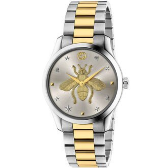 Gucci 古馳  G-Timeless 經典蜜蜂刻紋不鏽鋼腕錶 / 銀面 38mm YA1264131