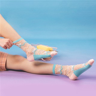 [全新現貨]夏季ins風小清新透明中筒襪可愛繽紛透氣薄款