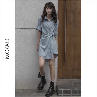 MOZAO-設計感不對稱襯衫洋裝