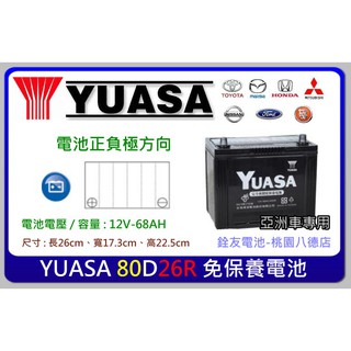 ☆銓友電池☆桃園電池☆實體店面 YUASA 80D26R 免保養汽車電池 LUXGEN7.SOLEMIO.Q45