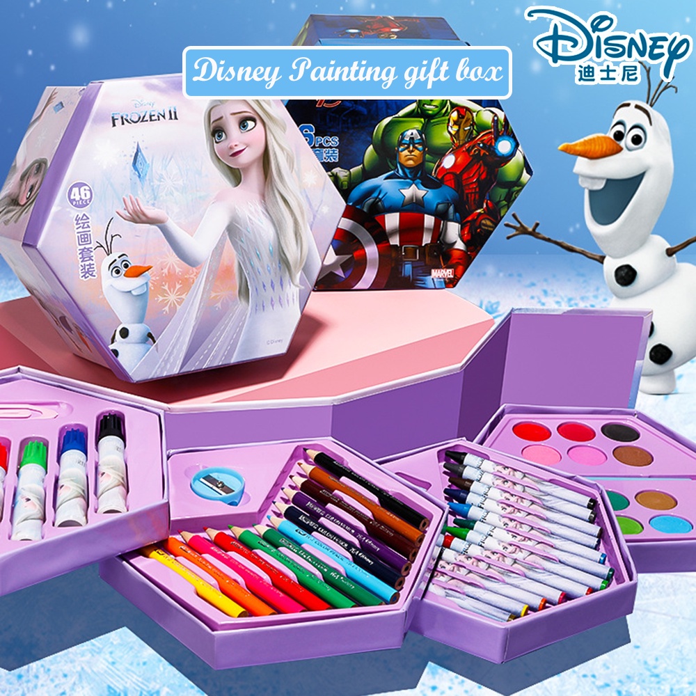 【迪士尼】繪畫套裝 冰雪奇緣和漫威兒童繪畫水彩鉛筆/彩色鉛筆/蠟筆/水粉禮盒 學生節日禮物
