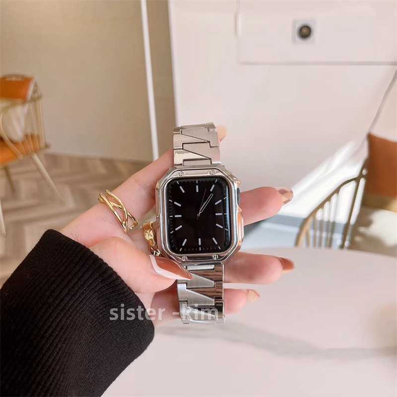 鋅合金金屬蘋果錶帶 不鏽鋼錶帶 iWatch45mm 44mm 齒紋錶帶 男士 女士通用錶帶 Apple Watch7