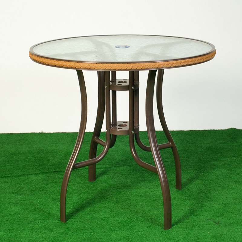 【FU41-9】 80cm鋁合金編籐玻璃圓桌(咖啡/綠/白)  A47A11