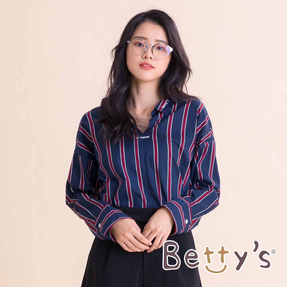 betty’s貝蒂思(05)條紋前後V領織帶上衣(深藍)