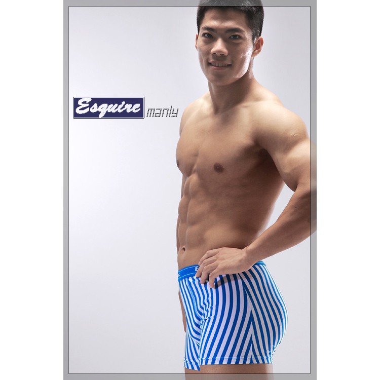 【Esquire】銀纖維男性條紋平口內褲-藍