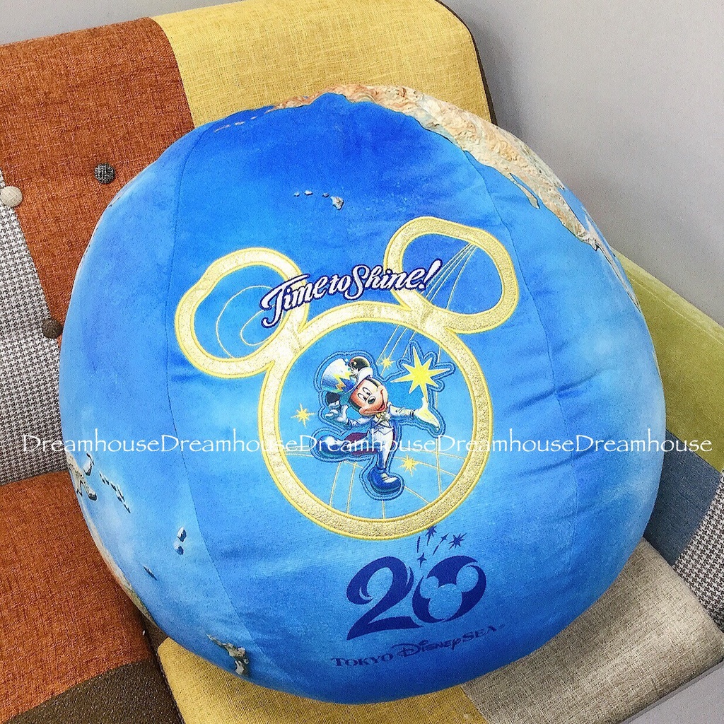 東京迪士尼 20週年 地球 地球儀 造型 米奇 絨毛 抱枕 靠枕 靠墊 枕頭