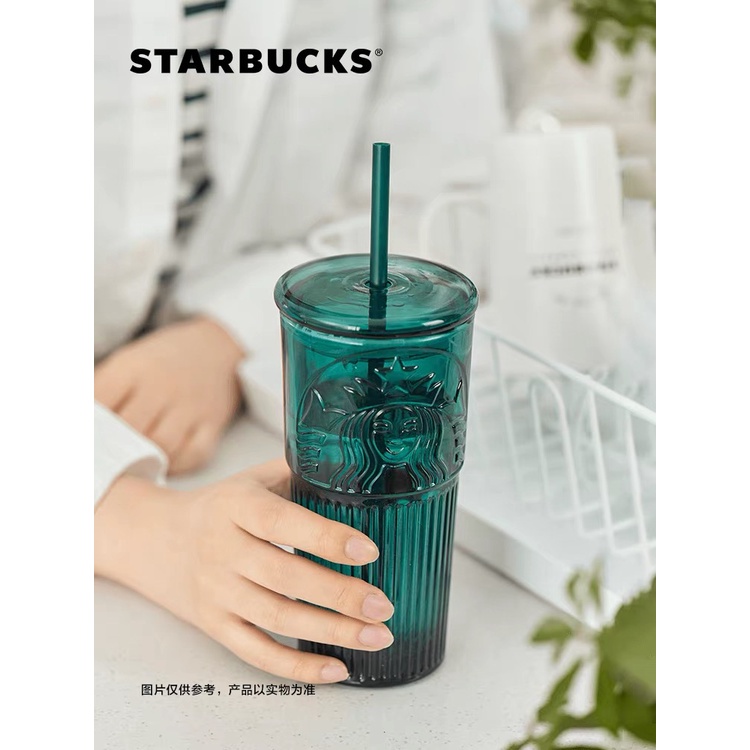 Starbucks官方正品！星巴克杯子墨綠色女神款玻璃杯ins風大容量高顏值咕嚕吸管杯冷水杯奶茶杯咖啡杯550ml