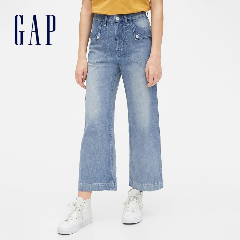 Gap 女裝 時尚水洗牛仔寬褲-中度靛藍(573723)