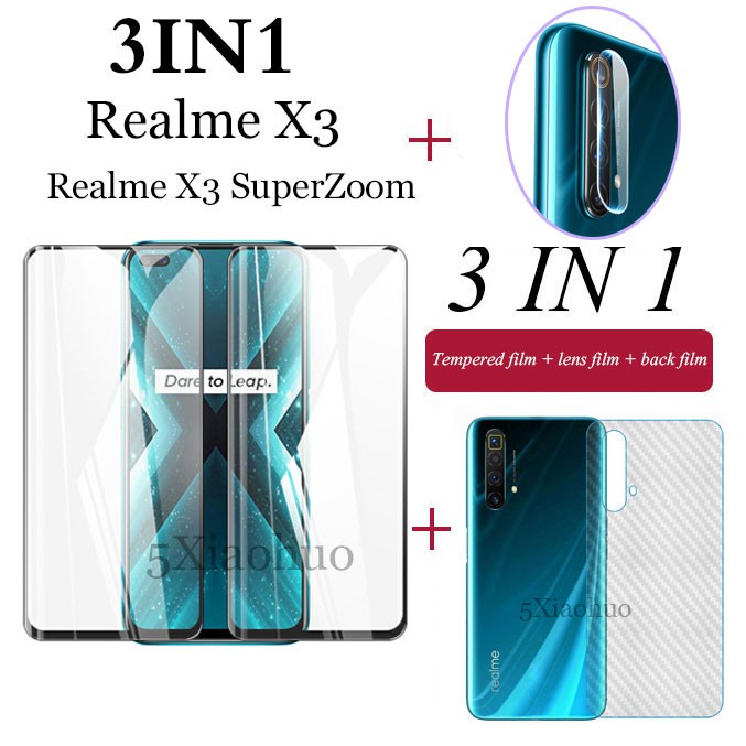 (3in1) Realme X3 SuperZoom 9D全面屏鋼化玻璃膜Realme 7 Pro X3鋼化膜+碳纖維背