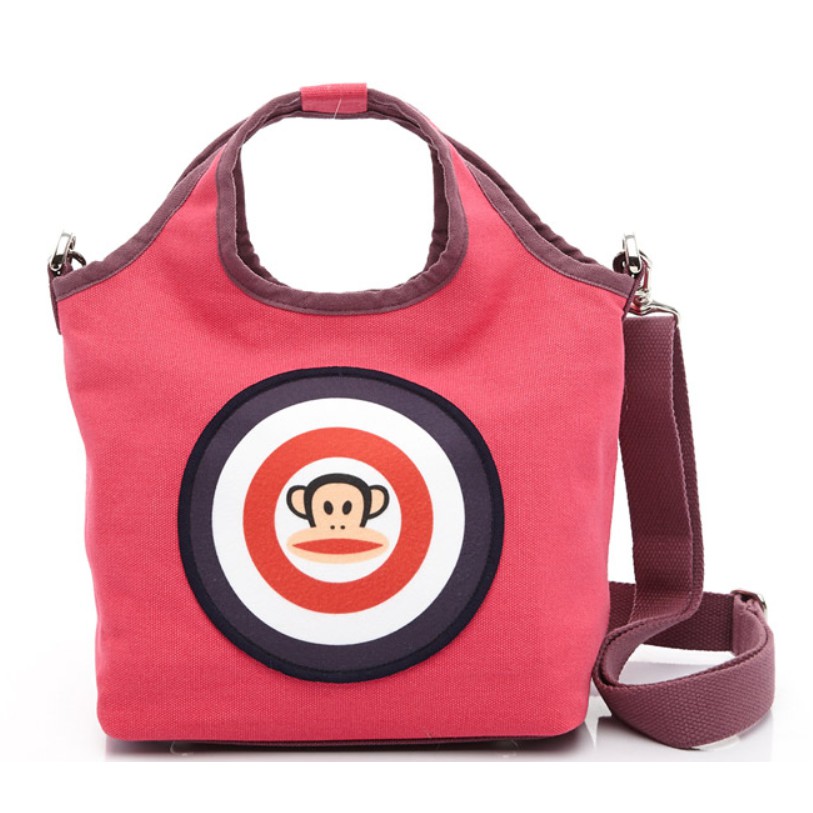 轉售 paul frank 飛鏢帆布斜背包 / 購物袋-大包包 (桃紅色) 9.9 成新 大嘴猴帆布包
