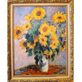 美國紐約大都會博物館~Monet 莫內名畫 Sunflower紅桌巾向日葵 太陽花 掛畫 71x90cm