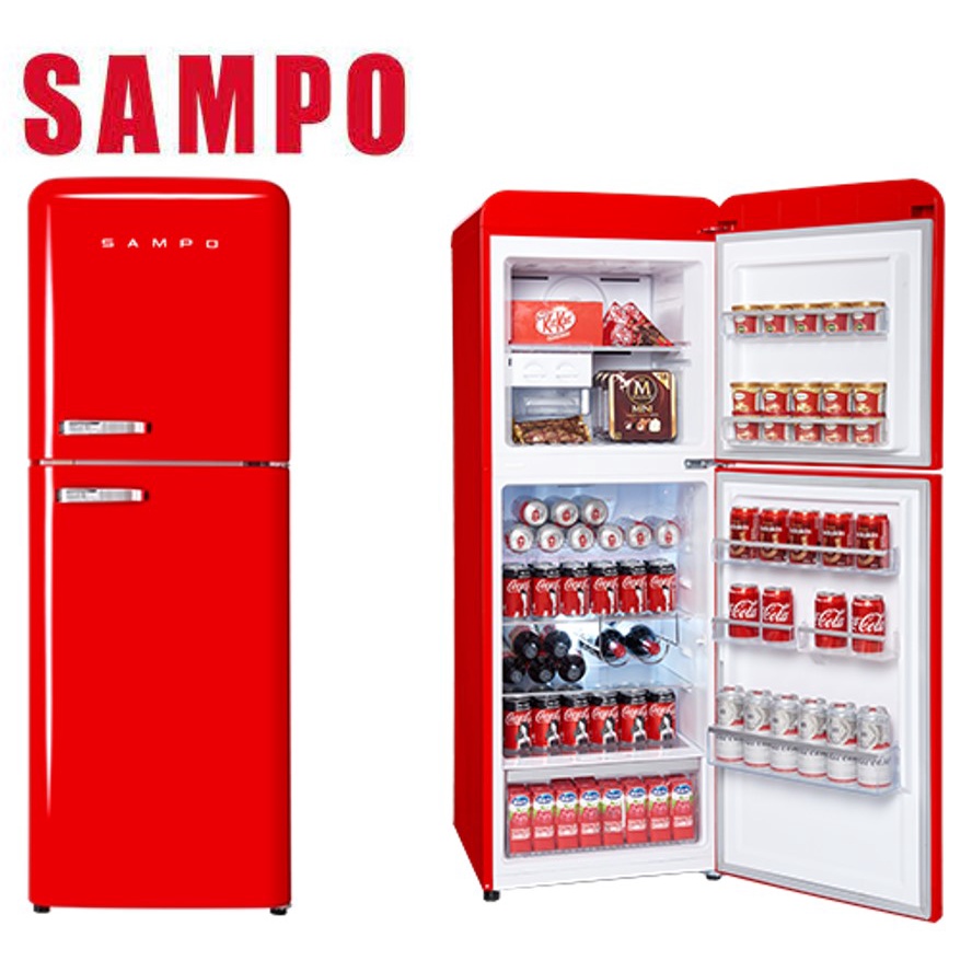 SAMPO 聲寶 210L變頻雙門復古紅電冰箱 SR-C21D【寬54.5高152.9深68.3】