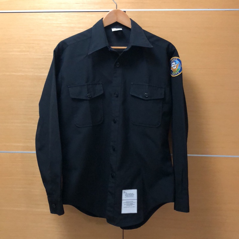 #45🇺🇸 美軍公發 90s USN 海軍黑色長袖襯衫 尺寸 16-34SL (M~L) 美軍流出品