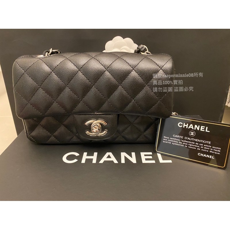 （100%真品）二手極新香奈兒Chanel mini coco20 經典荔枝黑銀全配CF20