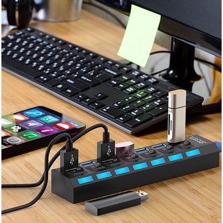 【現貨】7口排插USB HUB集線器獨立開關 USB2.0hub7口電腦網路集線器排插式高速擴充套件讀卡器 HUB集線器