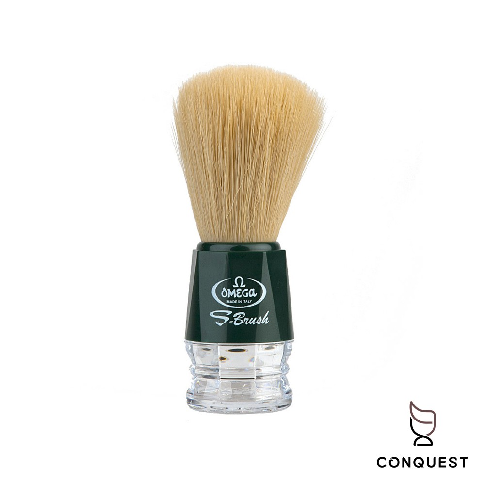 【 CONQUEST 】義大利 OMEGA 專業修容鬍刷品牌 S10018 橄欖綠刮鬍刷 S-Brush 合成纖維刷