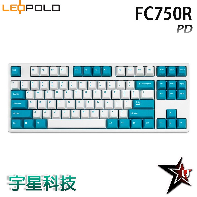 韓國LeoPold FC750R PD機械鍵盤 薄荷藍 PBT二色成型鍵帽 英文 茶/紅