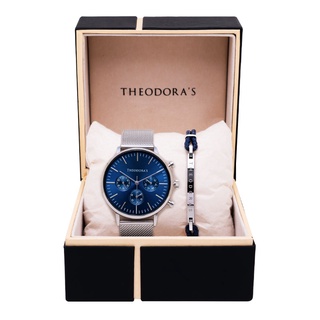 【THEODORA'S】手錶手鍊1+1禮盒-男款 Apollo 手錶 三眼銀藍【希奧朵拉】