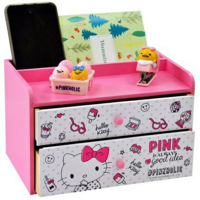 正版 木製 Hello Kitty 凱蒂貓 PINKHOLIC 收納二抽盒 收納櫃 收納盒 抽屜櫃 景品