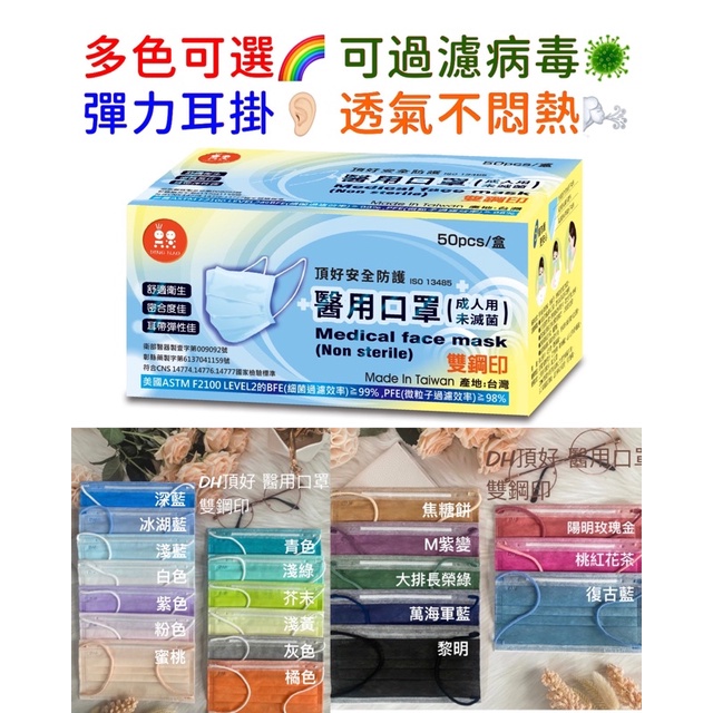 【頂好】安全防護醫用口罩 可過濾病毒🦠 🇹🇼台灣製造 MD雙鋼印 50入裝 醫用 口罩 成人醫療口罩 醫療口罩 彈性耳帶