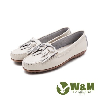 W&M(女)可水洗舒適柔軟蝴蝶結流蘇平底 女鞋－米灰(另有灰、藍)