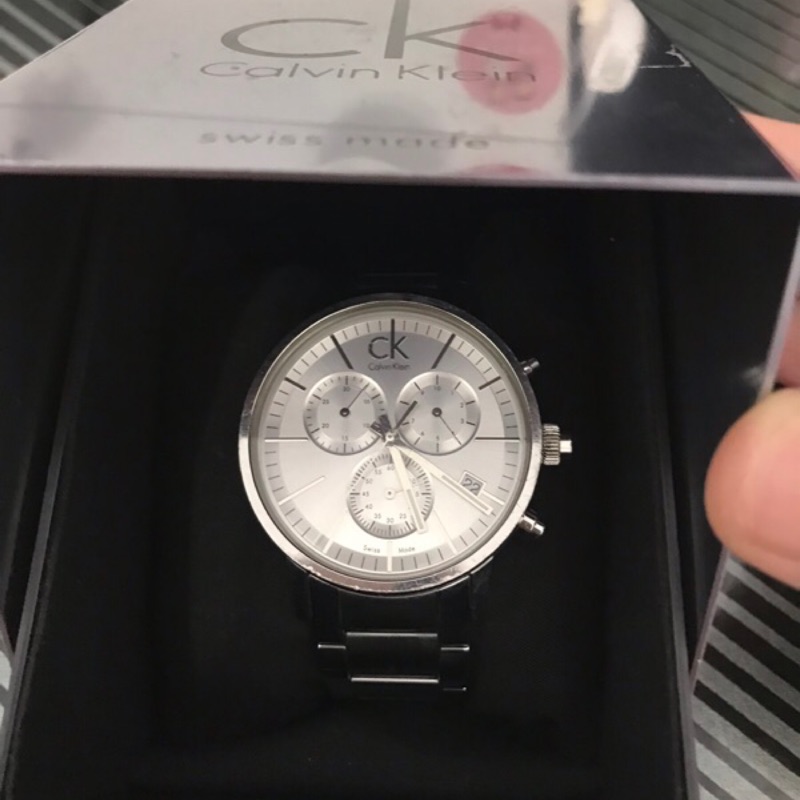 Calvin Klein CK 極速風潮三眼計時鋼帶腕錶-白