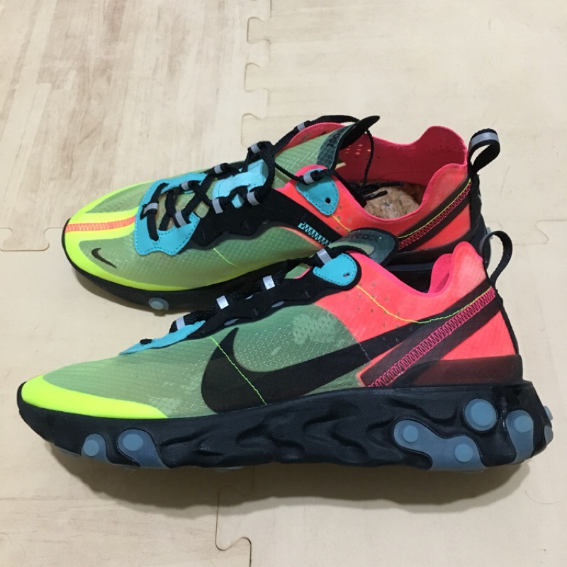 42折 Nike React Element 87 耐吉 科技中底 半透明 黑 黃 紅 US8.5 AQ1090-700