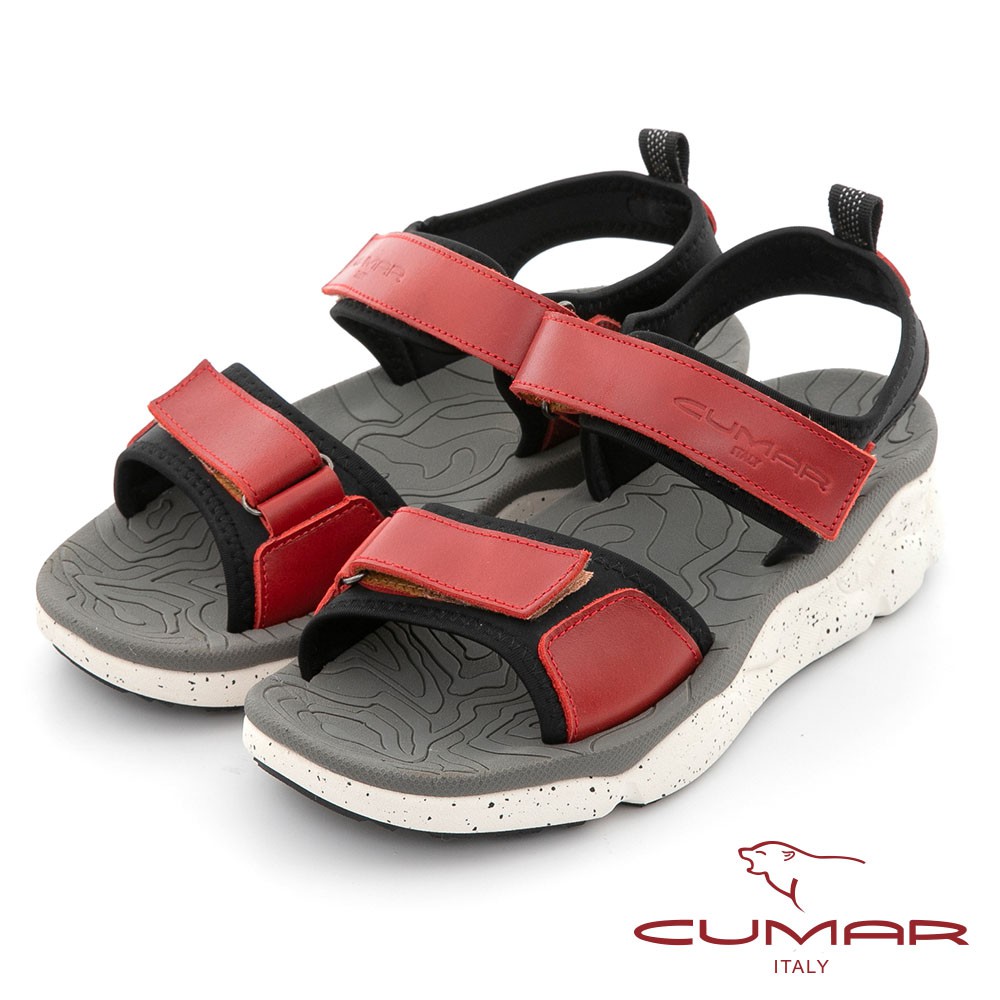【CUMAR】輕量化真皮彈力厚底涼鞋 - 紅色