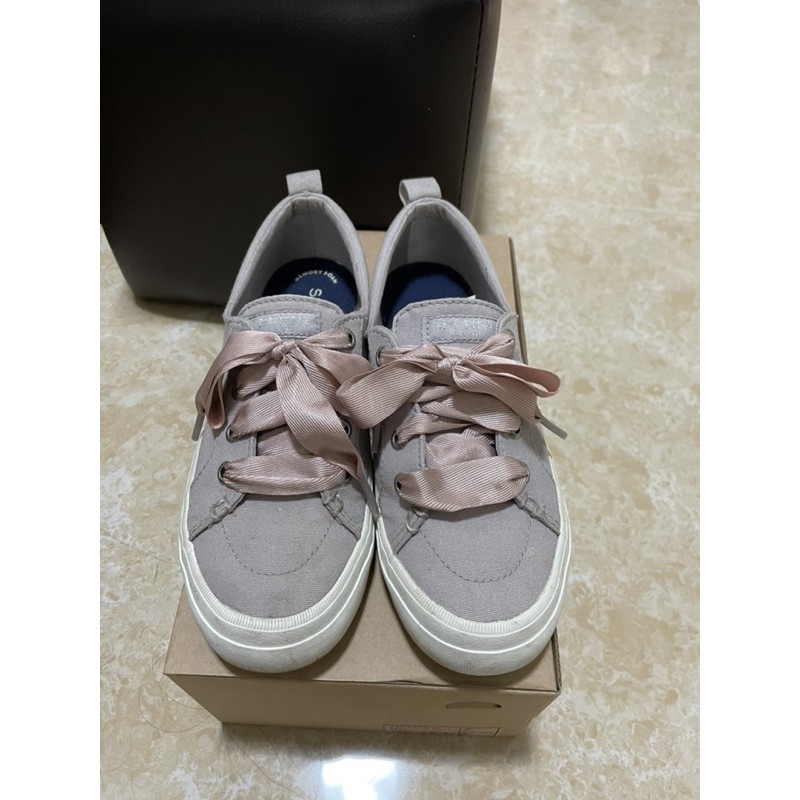 Sperry緞帶款小白鞋帆布鞋記憶鞋墊 蝦皮購物