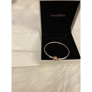 [二手]Pandora 玫瑰金硬環圓珠釦頭 純銀手環