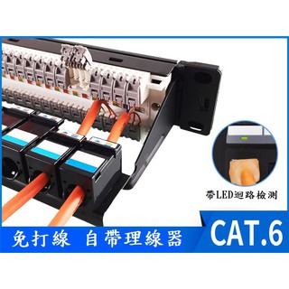 [YO-HONG]24port Cat.6 機架式跳接面板 Patch Panel 免打線工具 帶配線架 帶指示燈